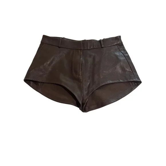 LAMARQUE Annaise Leather Hot Shorts in Chocolate Brown